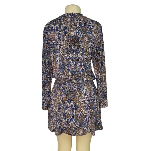 Juniper Blu Women's Boho Printed Long Sleeve Dress With Tie Neck & Elastic Waist - Picture 3 of 7
